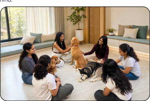 Animal assisted therapy session with dogs